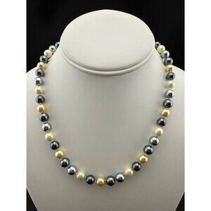 Faux Pearl Beaded Necklace Multi-Tone Gray Gold Ivory Round Beads Elegant Jewelr